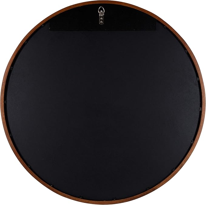 Kate and Laurel McLean Mid-Century Wood Framed Wall Mirror, 30 inch Diameter, Walnut Brown, Decorative Modern Round Mirror