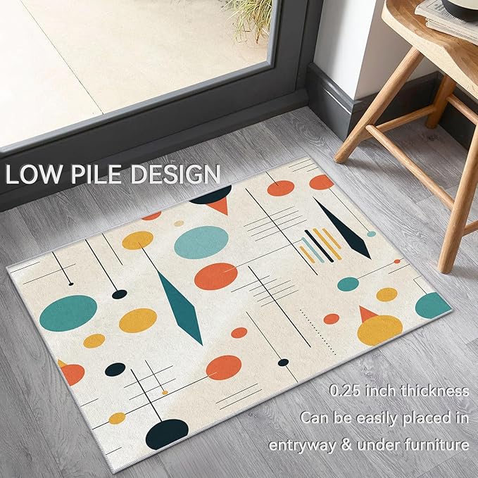Mid Century Rugs for Living Room 8x8, Retro 50s Geometric Modern Abstract Colorful Pattern Design Area Rug, Mid Century Bedroom Decor Carpet, Non Slip, Washable (RG540)