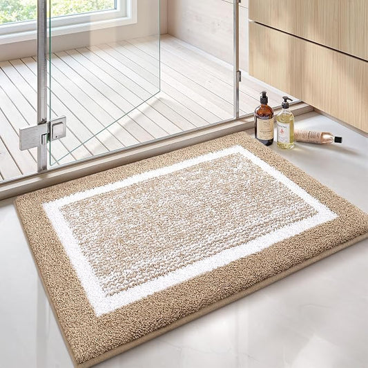 Color&Geometry Bathroom Runner Non Slip, 24"x43" Khaki Bath Runner Rug, Absorbent, Soft, Washable, Microfiber Bath Mat Bathroom Carpet