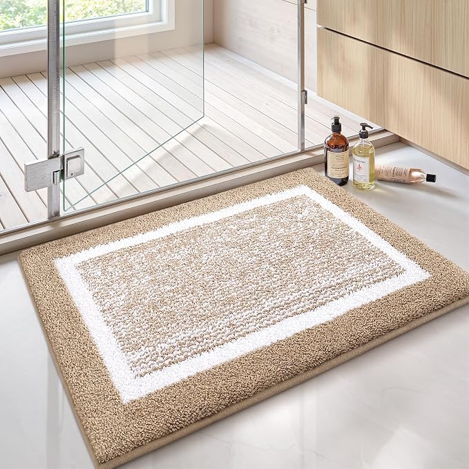 Color&Geometry Simple and Stylish Large Bath Mats for Bathroom Non Slip, 20"x32" Khaki Bathroom Rugs, Absorbent, Soft, Washable, Microfiber Shower Mat