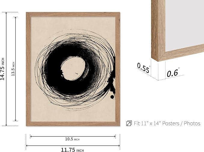 Poster Master Handmade Circle Drawing Poster - Ink Brush Print - Drawing Art - Sketch Design - Abstract Illustration - Great Bedroom or Living Room Wall Decor - 11x14 Beige Framed