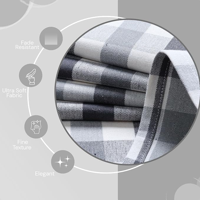 Checked Kitchen Towels 4 Pack, 18x26 Inches, Absorbent Dish Cloths, Reusable and Washable Tea Towels for Drying and Cleaning, Quick Dry Wash Rags - Light & Grey, Natural