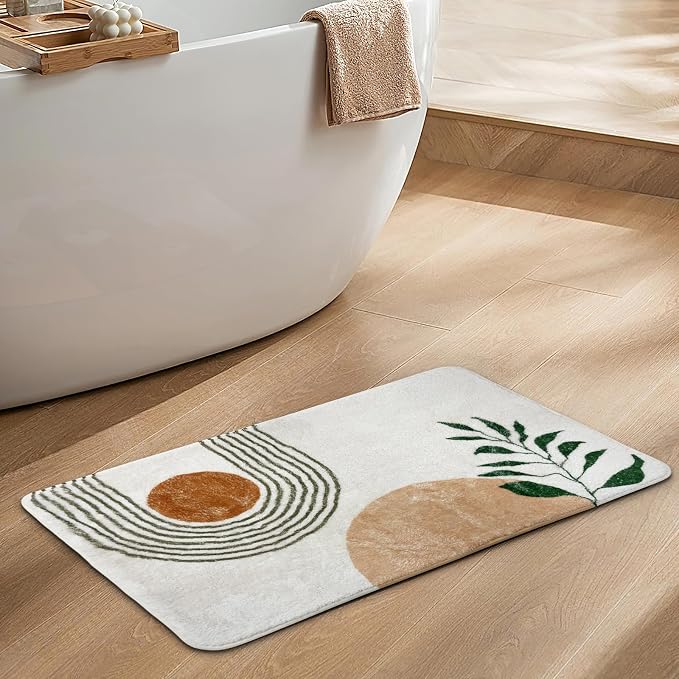 APROPHIC 17"X35" Boho Bath Rugs for Bathroom Decor Non-Slip Bath Mat Absorbent Plush Microfiber Soft Carpet Machine Washable Bath Mat for Living Room,Showers,Laundry Room,White