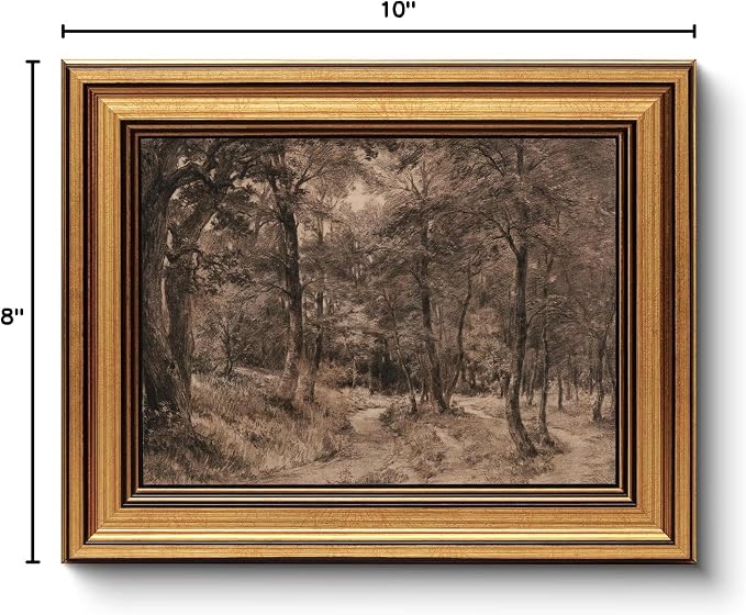 HUARCEY Gold Framed Vintage Wall Art for Living Room Nature Painting Prints Shelf Decor for Kitchen Aesthetic Bedroom Wall Art Gifts Charcoal Landscape Home Decor Farmhouse Path Forest Canvas Artwork