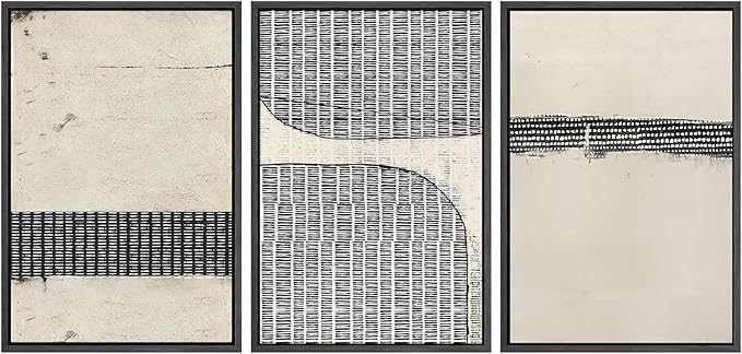 SIGNWIN Framed Canvas Print Wall Art Set Black Tan Grunge Grid Polygon Pattern Abstract Shapes Cozy Neutral Decorative Contemporary Minimal for Living Room, Bedroom, Office - 16"x24"x3 Black