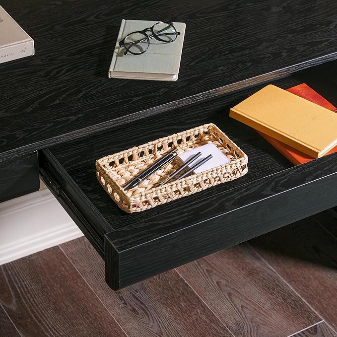 Walker Edison Amira Modern MDF Waterfall Writing Desk with a Built-in Storage Drawer, 52 Inch, Black