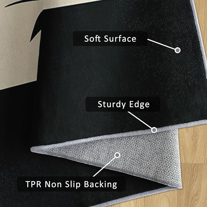 Japanese Runner Rug 3x9, Black and Grey Red Sun Design, Zen Asian Area Rug, Washable Carpet Runner for Bedroom, Standard Hallways, Kitchen Walkway, Dining Room Sideboard