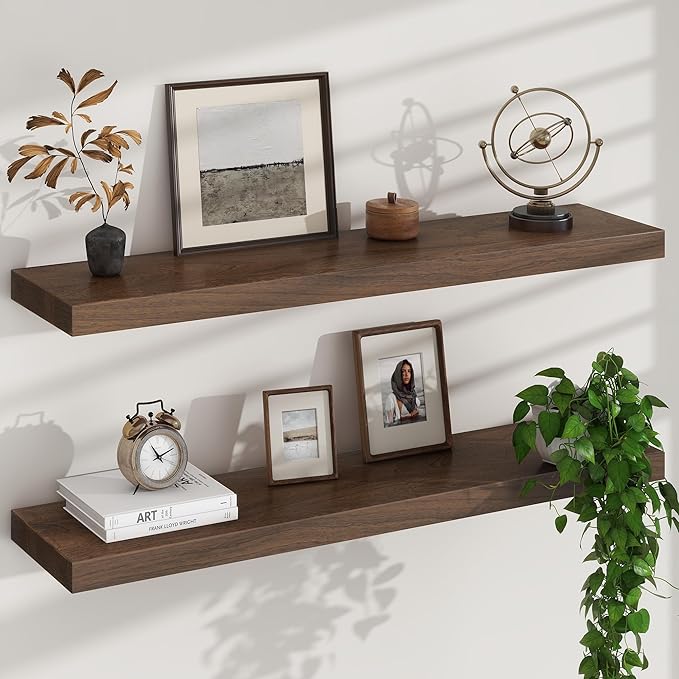 Floating Shelves for Wall, USA-Sourced Sapele Wood 36 Inch Long Wall Shelves Set of 2, Natural Wooden Mounted Picture Ledge Shelf, Nursery Book Storage Shelf Kids Bookshelf, Display Shelf for Bathroom