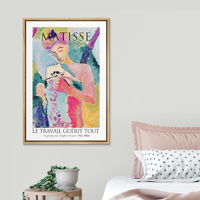 SIGNLEADER Framed Canvas Print Wall Art Matisse Woman in Garden Abstract Brushstroke Illustrations Expressionism Traditional Colorful Multicolor for Living Room, Bedroom, Office - 16"x24" Natural