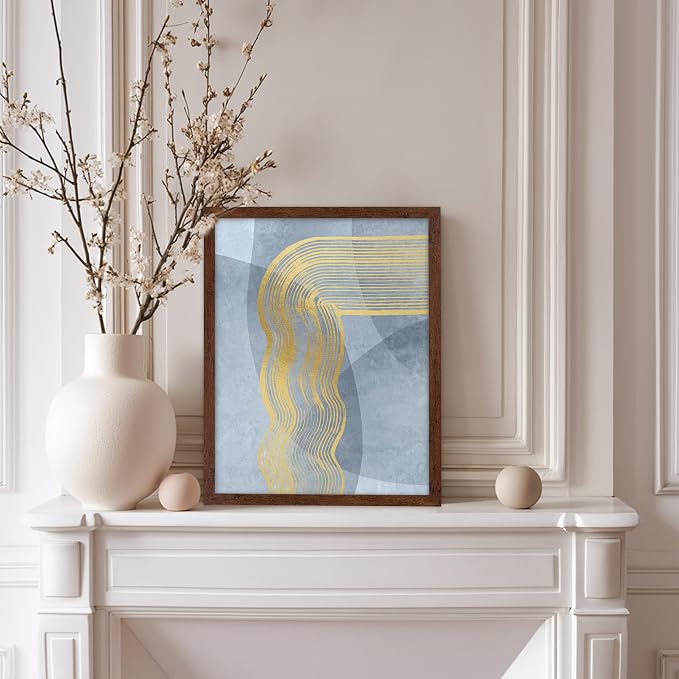 Poster Master Golden Lines Poster - Graphical Illustration Print - Abstract Design - Mid Century Modern Artwork - Visual Art - Chic Boho Artwork - Bedroom Decor - 8x10 Brown Framed