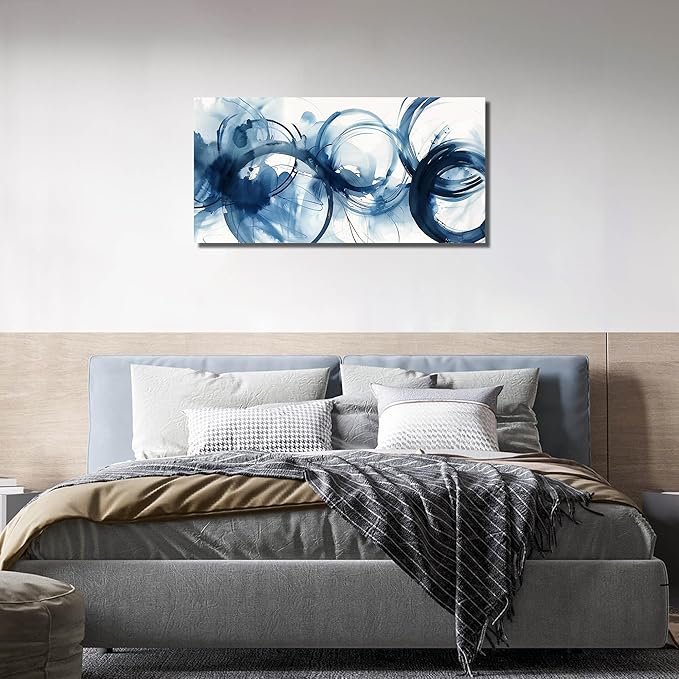 WVMAPTA Blue And White Pictures Wall Decor For Living Room Abstract Wall Art For Office Minimalist Prints Wall Art For Bedroom Size 20 x 40 Inch
