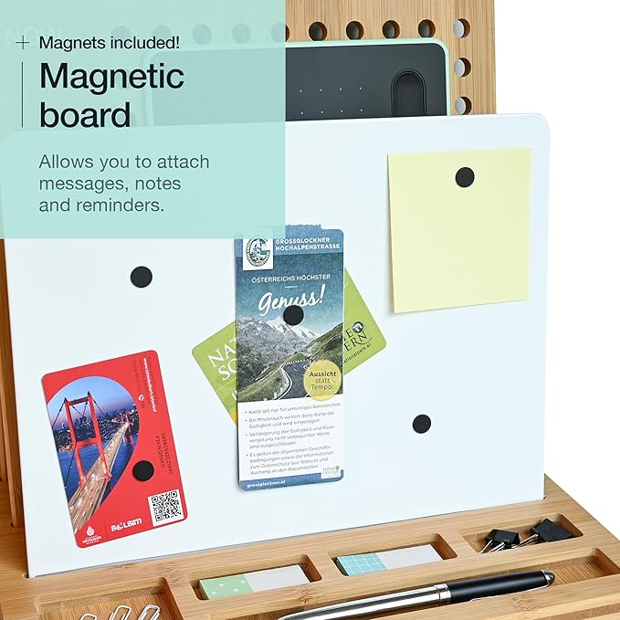 Bamboo Wood Desk Organizer: 3-Tier File Holder, Mail Organizer, Non-Slip Design, Effortless Assembly, Perfect for Desk System