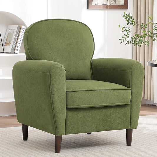 Accent Chair, Mid Century Modern Arm Chair with Thick Cushion and Back, Comfy Upholstered Reading Chair Single Sofa Chair for Living Room, Bedroom, Club, Green