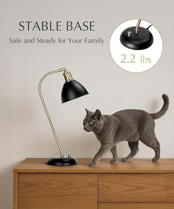 HarvestLand Halo Black and Brass Desk Lamp – Adjustable Desk Lamp with Metal, Industrial Table Lamp with Solid Base for Home Office, Bedside Table Lamps, Task Lamp, Reading lamp, Great Gifts