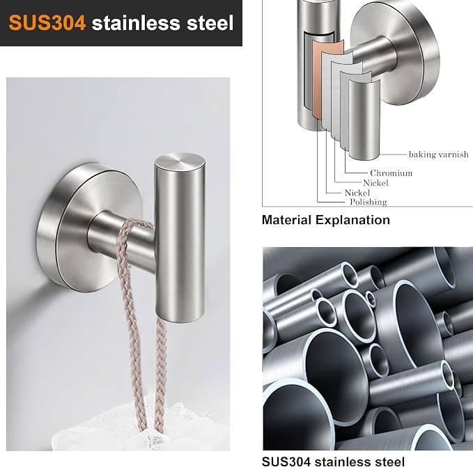 Nolimas Bathroom Towel Hooks SUS 304 Stainless Steel Coat Hook Round Clothes Towel Coat Robe Hook Cabinet Closet Door Sponges Holder for Bath Kitchen Garage Hotel,Wall Mounted, Brushed Nickel, 2Pack