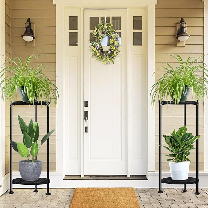 Lilybud--lily 2-Pack Plant Stand Indoor Outdoor, 30'' Tall Plant Stands for Indoor Plants, Heavy Duty Indoor Plant Shelf, 2 Tier Display Rack for Living Room, Balcony, Deck, Black