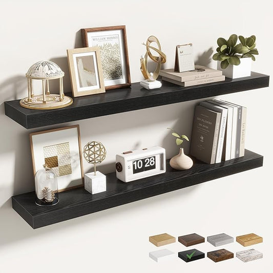36 Inch Floating Shelves for Wall 2 Pack, 36" Wall Shelves for Books, Storage, Decor, Wall Mounted Floating Shelf with Invisible Brackets for Kitchen, Living Room, Black