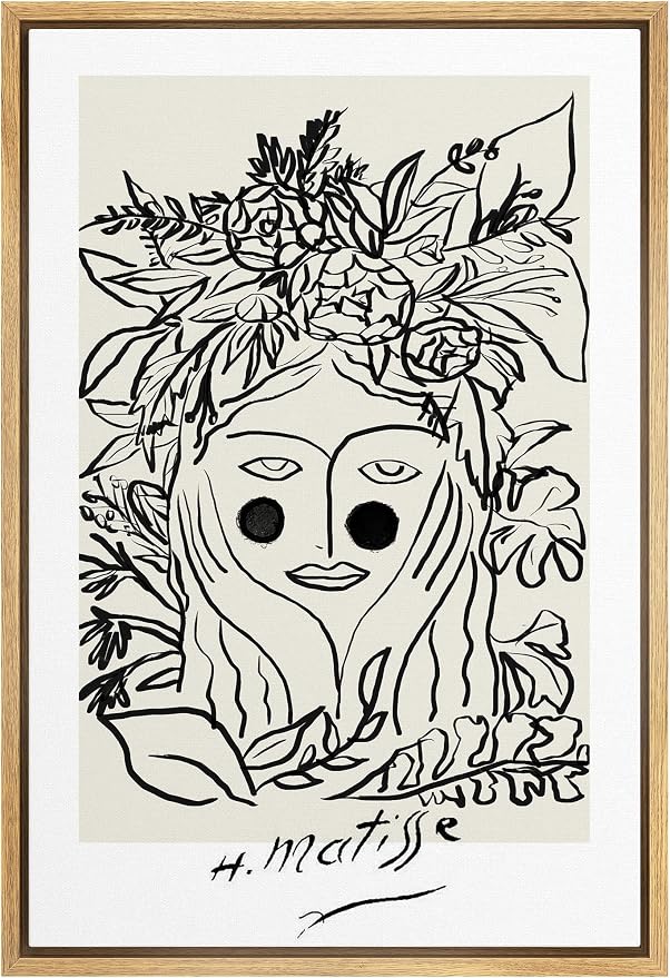 SIGNLEADER Framed Canvas Print Wall Art Matisse Floral Nature Woman Portrait Abstract Shapes Illustrations Modern Art Decorative Minimal Relax/Calm for Living Room, Bedroom, Office - 16"x24" Natural
