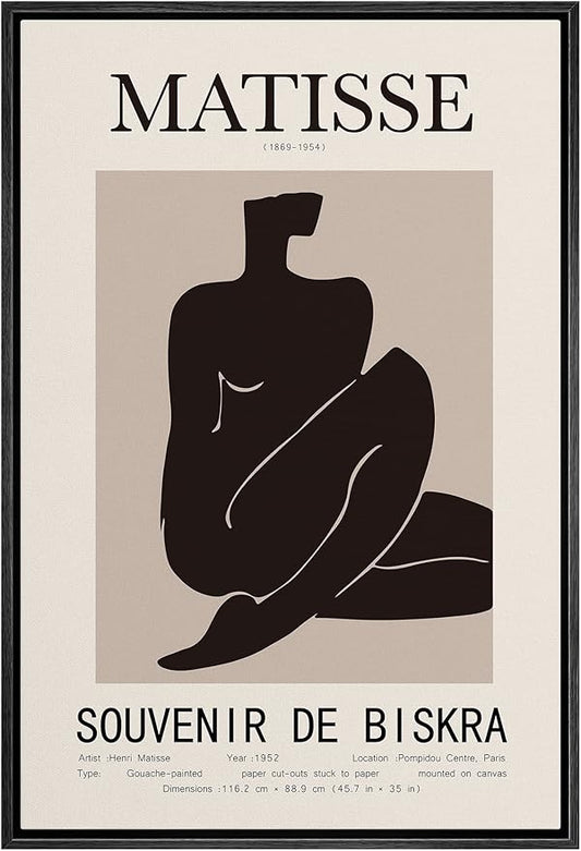 MUDECOR Framed Canvas Print Wall Art Henri Matisse Black & Tan Abstract Female Nude People Shapes Drawings Modern Art Minimalist Multicolor Cool for Living Room, Bedroom, Office - 16"x24" Black