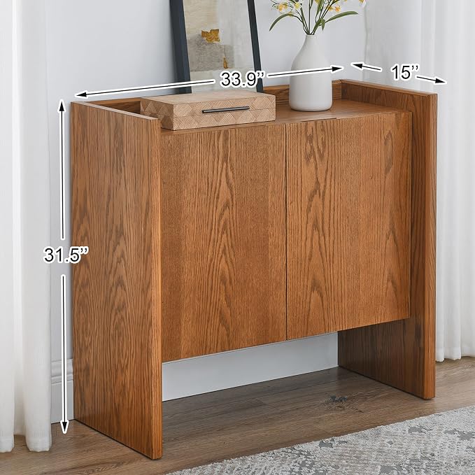 Modern Vintage Small Sideboard 34-Inch Entryway Storage Cabinet Coffee Bar Cabinet with Adjustable Shelf for Living Dining Room Kitchen Hallway, Walnut