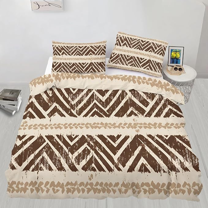 Geometric Aztec Duvet Cover California King, Boho Aztec Bedding Set 3 Piece, Bohemian Striped Patterned Comforter Cover with Zipper Soft Microfiber, 2 Pillowcases