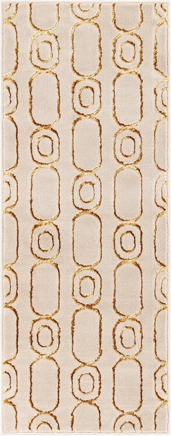 Rugs.com Vogue Geo Collection Rug – 5 Ft Runner White Medium-Pile Rug Perfect for Hallways, Entryways