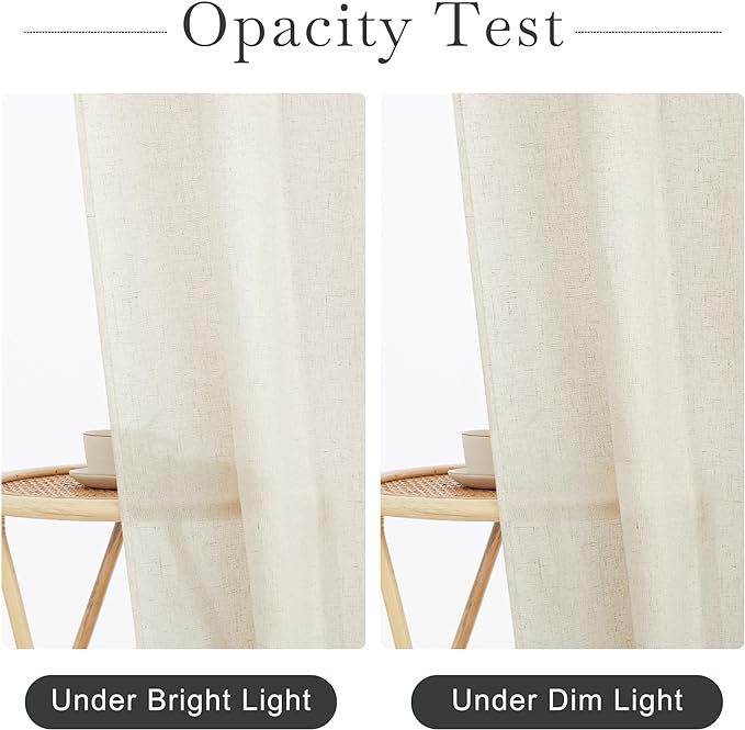KGORGE Natural Linen Shower Curtain for Bathroom - Linen Blend Button Hole Semi Sheer Lightweight Waterproof Shower Curtains for Bathtub, 72 x 72 inches Long, Hooks Included