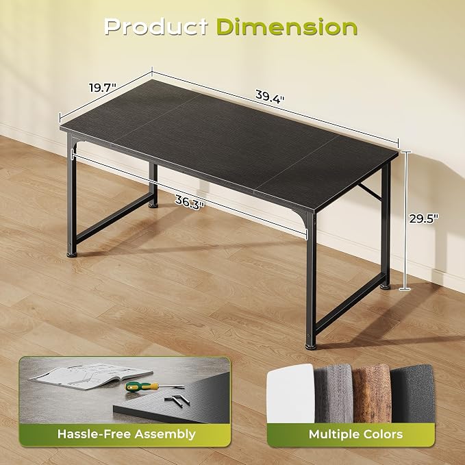 PRAISUN 39.4 Inch Computer Desk, Home Office Desk with Spacious Desktop, Modern Gaming Desk, Writing Study Table for Bedroom, Small Spaces, Work from Home Desk with Metal Frame, Black