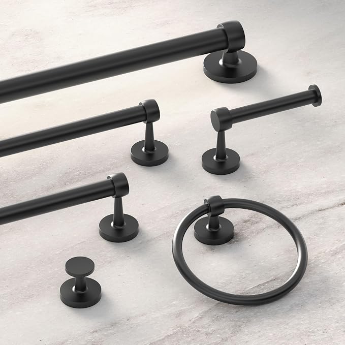 Gatco 5210MX Gibson Towel Bar, Matte Black, Wall-Mounted Bathroom Towel Bar, Retro Modern Decorative Hardware, Heavy Duty Metal with EZ Ancor Mounting
