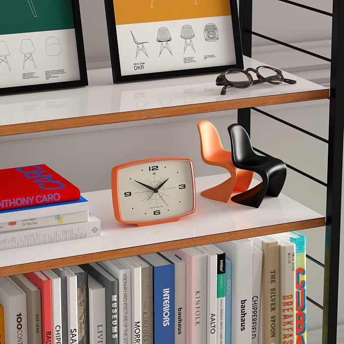 NEWGATE® Brooklyn Alarm Clock | Rectangular Retro Design | Pumpkin Orange | Ideal for Bedside, Desk, Shelf & Mantel | Mid-Century Retro Bedroom & Office Accessory