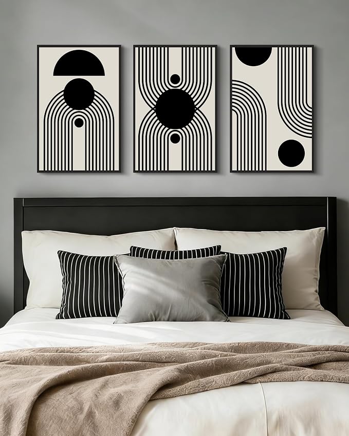 Drsoum Black Abstract Boho Wall Art Framed Modern Bohemian Wall Decor Geometry Lines Prints Ready to Hang 16x24in Black Framed