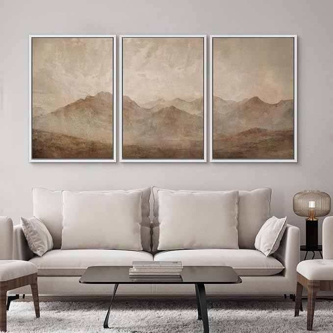 SIGNWIN Framed Canvas Print Wall Art Set Minimal Mountain Landscape Neutral Illustrations Modern Art Decorative Boho Relax/Zen Nordic for Living Room, Bedroom, Office - 16"x24"x3 White