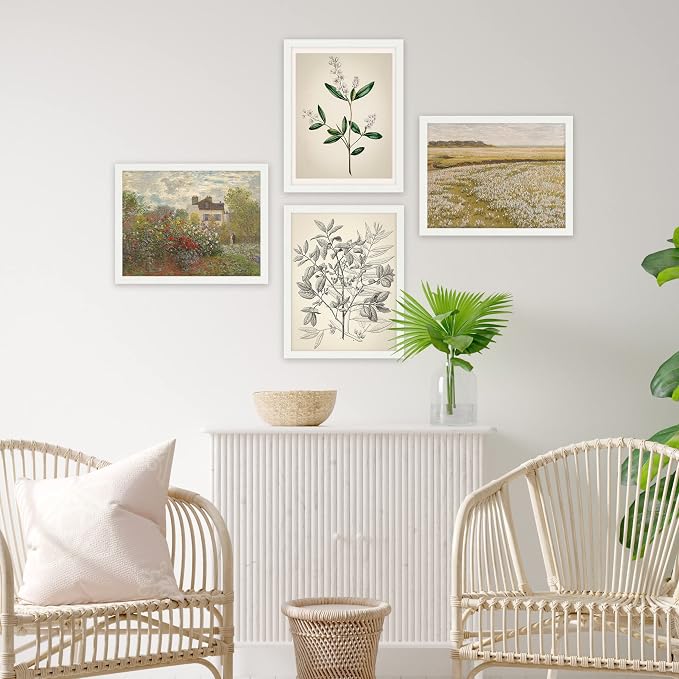 SIGNWIN Framed Poster Bathroom Decor 11"x14"x 4 White, Wall Art Room Decor Multicolor for Living Room, Bedroom, Office Autumn Spring Rustic Flower Landscape Classic Vintage Retro Illustrations