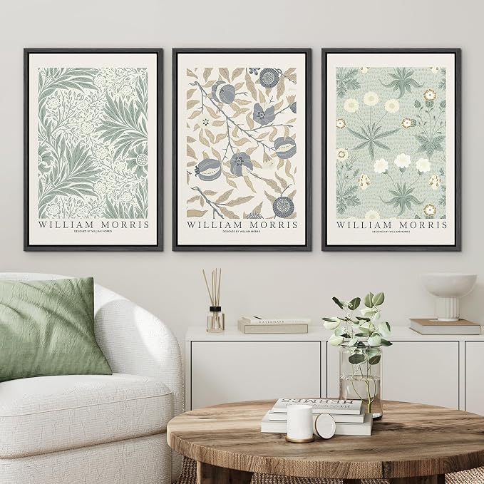 wall26 Framed Canvas Print Wall Art Set William Morris Flower Market Exhibition Poster Nature Wilderness Illustrations Modern Art Decorative Floral Botanical Minimal for Bedroom - 16"x24"x3 Black