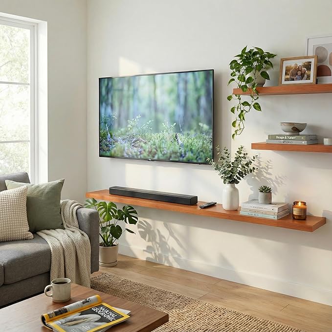 IEO Long Wooden Floating Shelves for Room Wall, Natural Wood Floating Shelves Wall Mounted Kitchen Shelf for Living Room, Bedroom, Kitchen,Bathroom, Storage (Honey Oak, 60in 4tier)