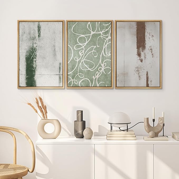 SIGNWIN Framed Canvas Print Wall Art Set Industrial Pastel Paint Strokes Abstract Geometric Illustrations Minimalism Modern Art Decorative Boho for Living Room, Bedroom, Office - 16"x24"x3 Natural