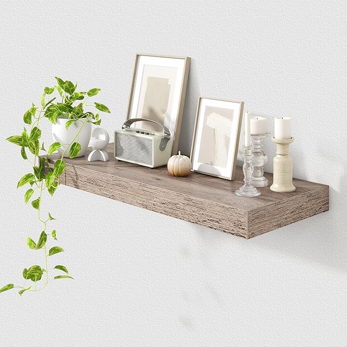 30 Inch Floating Shelves | 12 Inch Deep Grey Floating Shelves | 30" W x 12" D Rustic Wood Shelves for Wall | Deep Grey Shelves for Living Room Bathroom Laundry Room Kitchen