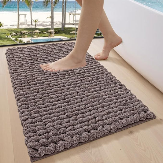 LUMI Luxury Bathroom Rug, Ultra Soft Quick Dry Bath Mat, Non-Slip Absorbent Thick Chenille Bath Rug, Cozy Braid Design Floor Mat for Bathtub, Sink, Laundry, Bedroom, Brown, 17"x30"