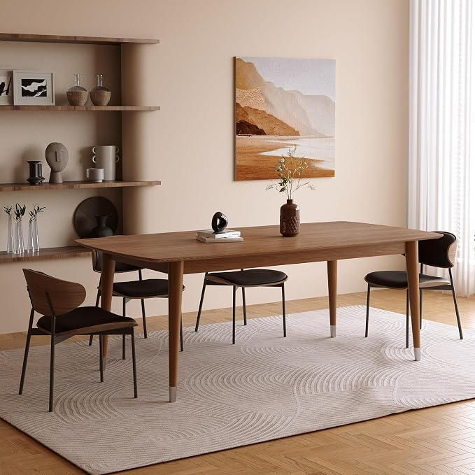 Mid-Century Modern 62.9" Dining Table, Multi-Purpose for Kitchen Meals, Home Office Work, Living Room Breakfast Nook & Patio Gatherings, Elegant Dinner Table for Dining Room Use, Walnut
