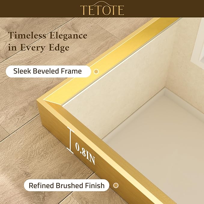 TETOTE Brushed Gold Mirror for Bathroom Sink 30" x 36" Beveled Frame Brushed Gold Brass Vanity Rectangle Mirror for Bathroom Wall, Modern Farmhouse, Tempered Glass, Stronger Frame