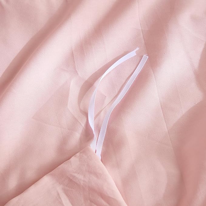 100% Washed Cotton Duvet Cover Twin Size – Pink, Linen-Like Texture, Super Soft & Breathable Bedding Set, 3-Piece Durable Percale Comforter Cover