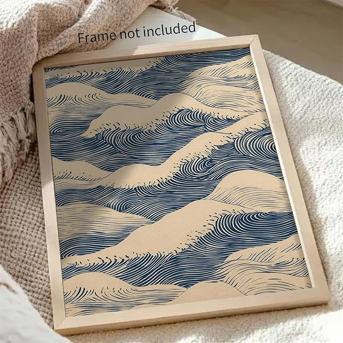 EOLRCIG Japanese Blue Wave Canvas Poster Modern Abstract Geometric Wall Art Vintage Mid-Century Wabi Sabi Prints for Minimalist Living Room Dorm Wall Decor 24X36 inch Unframed