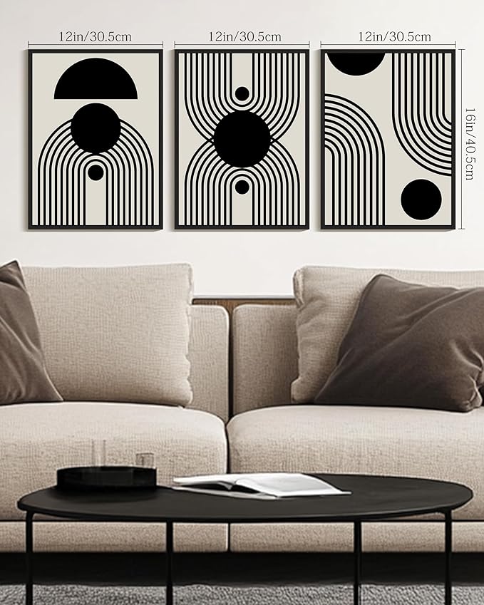 Drsoum Black Abstract Boho Wall Art Framed Modern Bohemian Wall Decor Geometry Lines Prints Ready to Hang 12x16in Black Framed