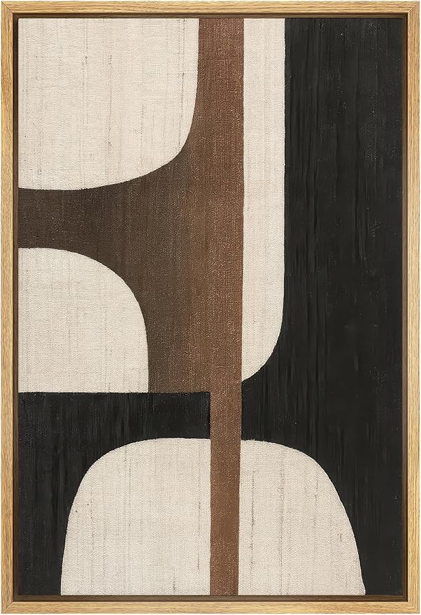 SIGNLEADER Framed Canvas Print Wall Art Bold Neutral Geometry in Black Brown and Ivory Abstract Illustration Modern Art Decorative Zen for Living Room, Bedroom, Office - 24"x36" NATURAL
