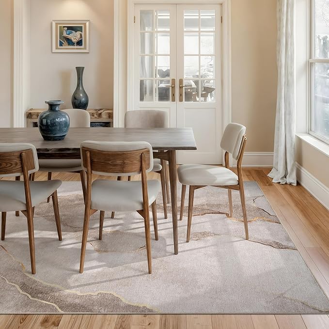 Bloom Rugs Caria Washable Non-Slip 8x10 Rug - Ivory/Gold Modern Abstract Area Rug for Living Room, Bedroom, Dining Room, and Kitchen - Exact Size: 7'8" x 10'
