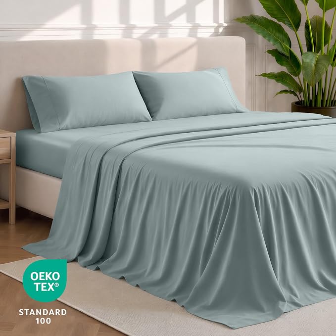 Bare Home King Sheet Set - 1800 Ultra-Soft Microfiber King Bed Sheets - Double Brushed - Deep Pockets - Easy Fit - 4 Piece Set - Bedding Sheets & Pillowcases (King, Sea Spray)