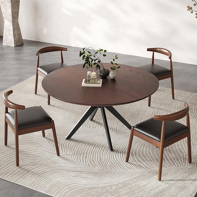 Soohow 47.2" Solid Wood Round Dining Table for 4-6 People with Intersecting Pedestal Base, Circle Kitchen Tables for Dining Room, Kitchen