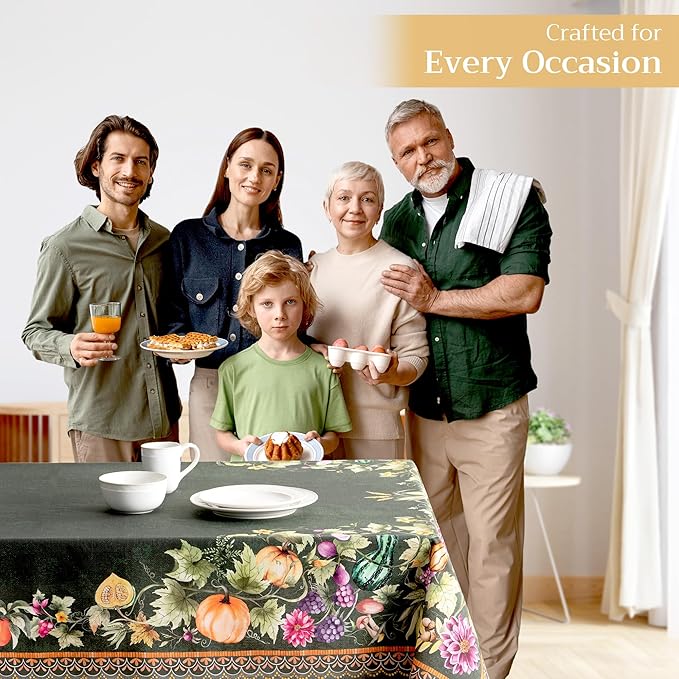 Maison d' Hermine Table Cloth Rectangle Table 100% Cotton 70 x 108 Inches Fall Tablecloth Reusable Everyday Use for Thanksgiving Christmas Decorations Dining Farmhouse (Pumpkin Garden - Dark Green)