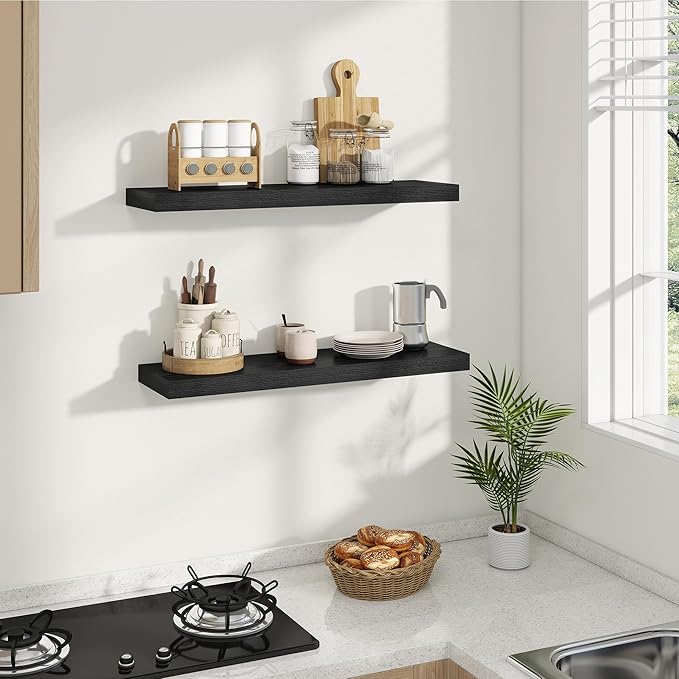 Dreamland 8" Deep Long Floating Shelves, 32 Inches Floating Shelves for Wall Set of 2, Large Display & Storage Shelf, Wall Shelf for Bathroom Bedroom Living Room Kitchen Office, Black