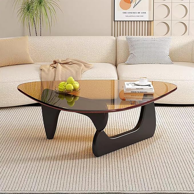 Mid Century Modern Glass Coffee Table, Coffee Table for Living Room, Noguchi Coffee Tables,Suitable for Bedroom Living Room Reception Office Tables (Black/Brown, ML)